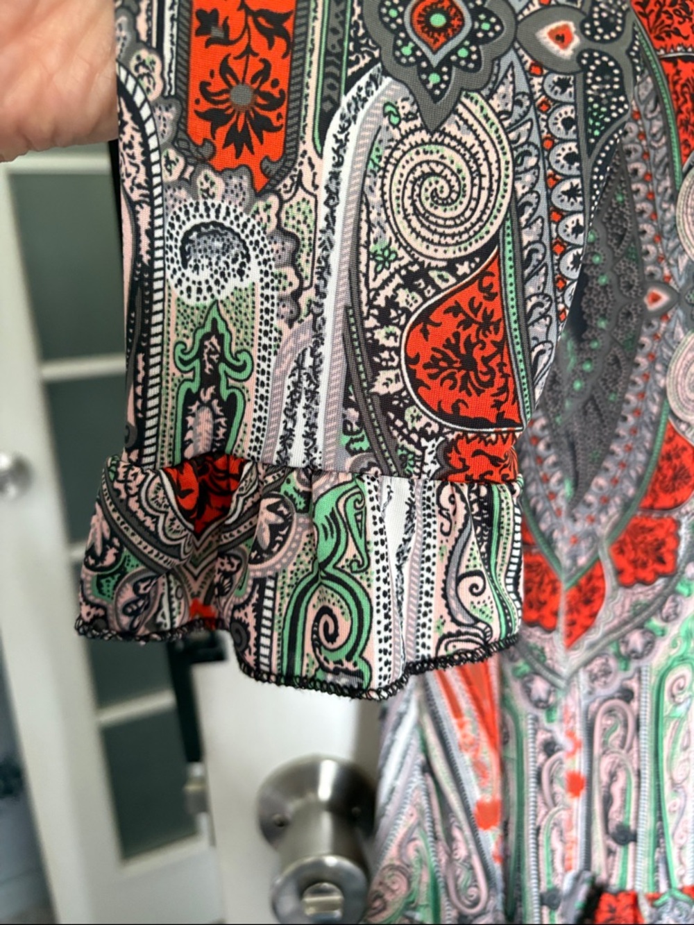 Nuggles Paisley Ruffle Tunic Top in Coral, Green & Gray - Picture 4 of 7